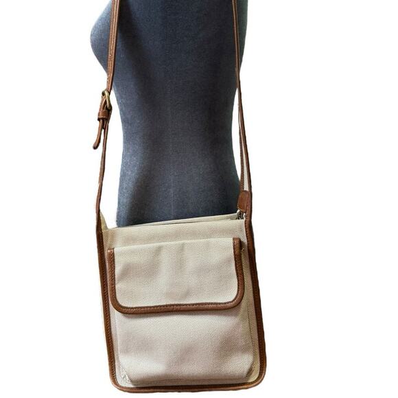 Fossil Linen Crossbody Purse Outside Pocket Very Clean Inside and Out - Picture 1 of 9